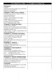 English Worksheet: Advertising Pitch Outline