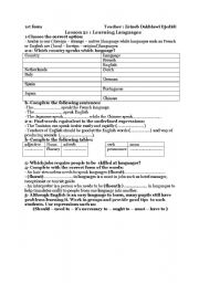 English Worksheet: learning languages leson21 1st form