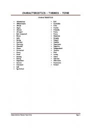 English Worksheet: Characteristics - Theme - Tone