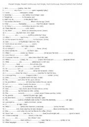 English Worksheet: Tenses Present Simple, Present Continuous, Past Simple, Past Continuous, Present Perfect and Past Perfect