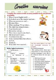 English Worksheet: Creative Exercises