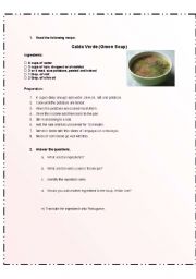 English worksheet: Green Soup Recipe