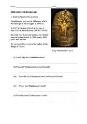 English Worksheet: Meeting the Pharoah Past Tense Exercise