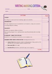 English worksheet: Writing marking criteria 