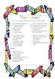 English Worksheet: True Colours by Phil Collins Part 2