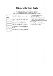 English worksheet: idioms with body parts