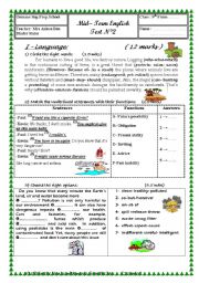 English Worksheet: 9th midterm test 2