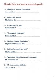 English worksheet: Reported speech