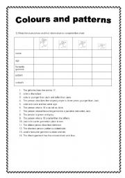 English worksheet: Logical - puzzle colours and patterns