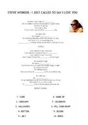 English Worksheet: Stevie Wonder - I just called to say I love you