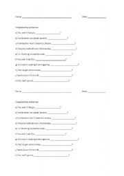 English worksheet: Question tags