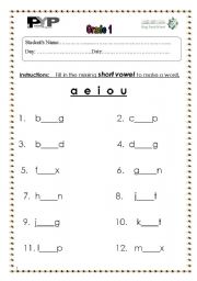 English worksheet: vowels