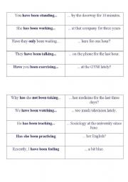 English worksheet: Present Perfect Continuous matching activity