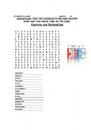 English worksheet: COUNTRIES AND NATIONALITIES