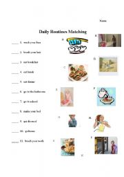 English worksheet: Daily Routines Matching Worksheet
