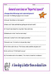 English Worksheet: Reported speech