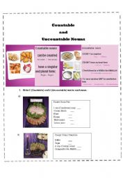 English Worksheet: Countable and Uncountable nouns