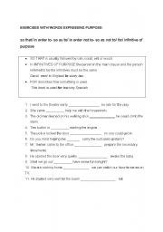 English worksheet: expressing purpose