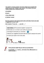 English worksheet: Offering healthy food in a nursery school