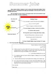 English Worksheet: Summer jobs /analsying advertisements