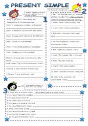 English Worksheet: present simple 2 pages ( editable with key)