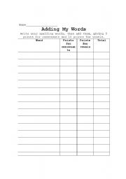 English Worksheet: Adding My Words Spelling