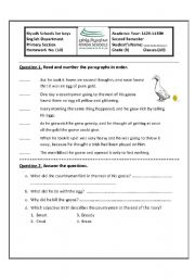 English worksheet: the nest of his goose  story