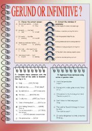 English Worksheet: Gerund or infinitive, (Fully editable + key)