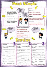 English Worksheet: Past Simple- Grammar Guide- Regular Verbs + 2 PAGES exercises + KEY- I