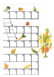 English Worksheet: Veggie/fruit ladder game, boardgame part 1