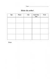 English worksheet: Puzzle-Use the clues to help you fill in the table.