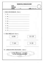 English worksheet: EXAM THE HOUR, NUMBERS