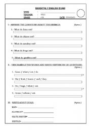 English Worksheet: TEST (ANIMALS AND PREPOSITIONS)