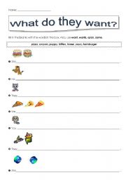 English worksheet: What do they want?
