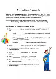 English worksheet: Prepositions of time + gerunds