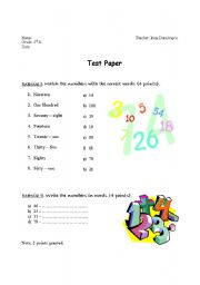 English worksheet: TEST NUMBERS
