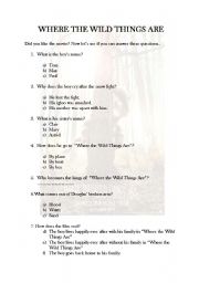 English Worksheet: Where the Wild Things Are