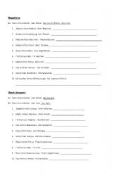 English worksheet: Verb To Be Negative form and Short Answers