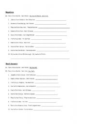 English Worksheet: Verb To Be Negative form and Short Answers