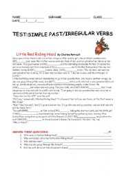 English Worksheet: test  past simple/irregular verbs