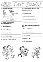 English Worksheet: Lets study - TO BE