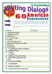 English Worksheet: 60 American Expressions (33 pages) + 2 activites and a Game. Instructions are included