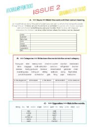 nouns, categories, adjectives, opposites -  3 matching exercises