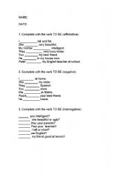 English Worksheet:  to be