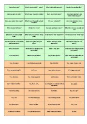 English Worksheet: QUESTIONS AND ANSWERS MATCHING CARDS