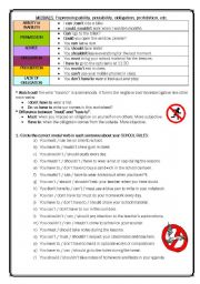 English Worksheet: MODALS (CAN, COULD, MUST, SHOULD, HAVE TO . . .)