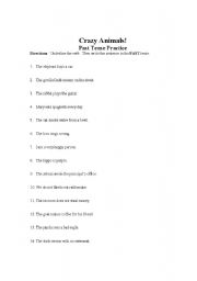 English worksheet: Crazy Animals - Past Tense Verb Practice