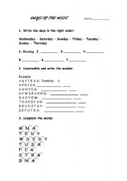 English Worksheet: Days of the Week Exercises