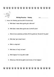 English worksheet: write about hockey