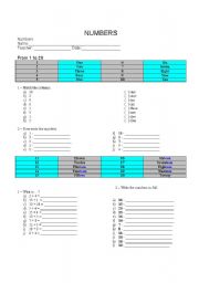 English worksheet: Numbers